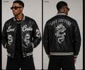 Midnight  Black Leather Varsity Jacket