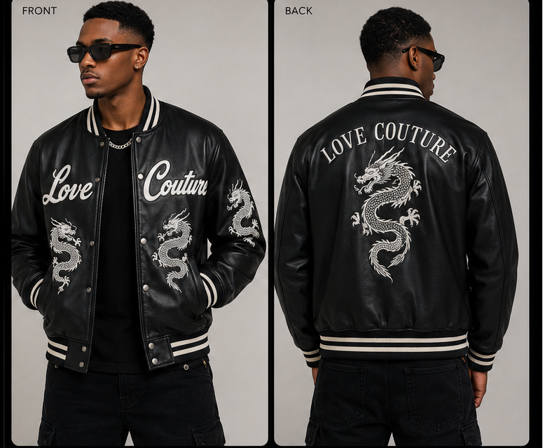 Midnight  Black Leather Varsity Jacket