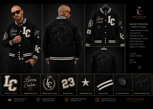 Love Couture “Queen Versatile” Varsity Jacket (Black Edition)