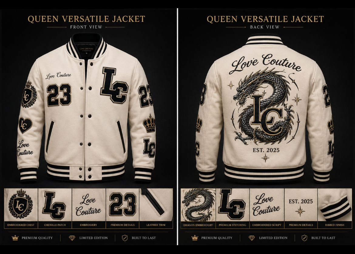 Love Couture “Queen Versatile” Varsity Jacket (Cream Edition)
